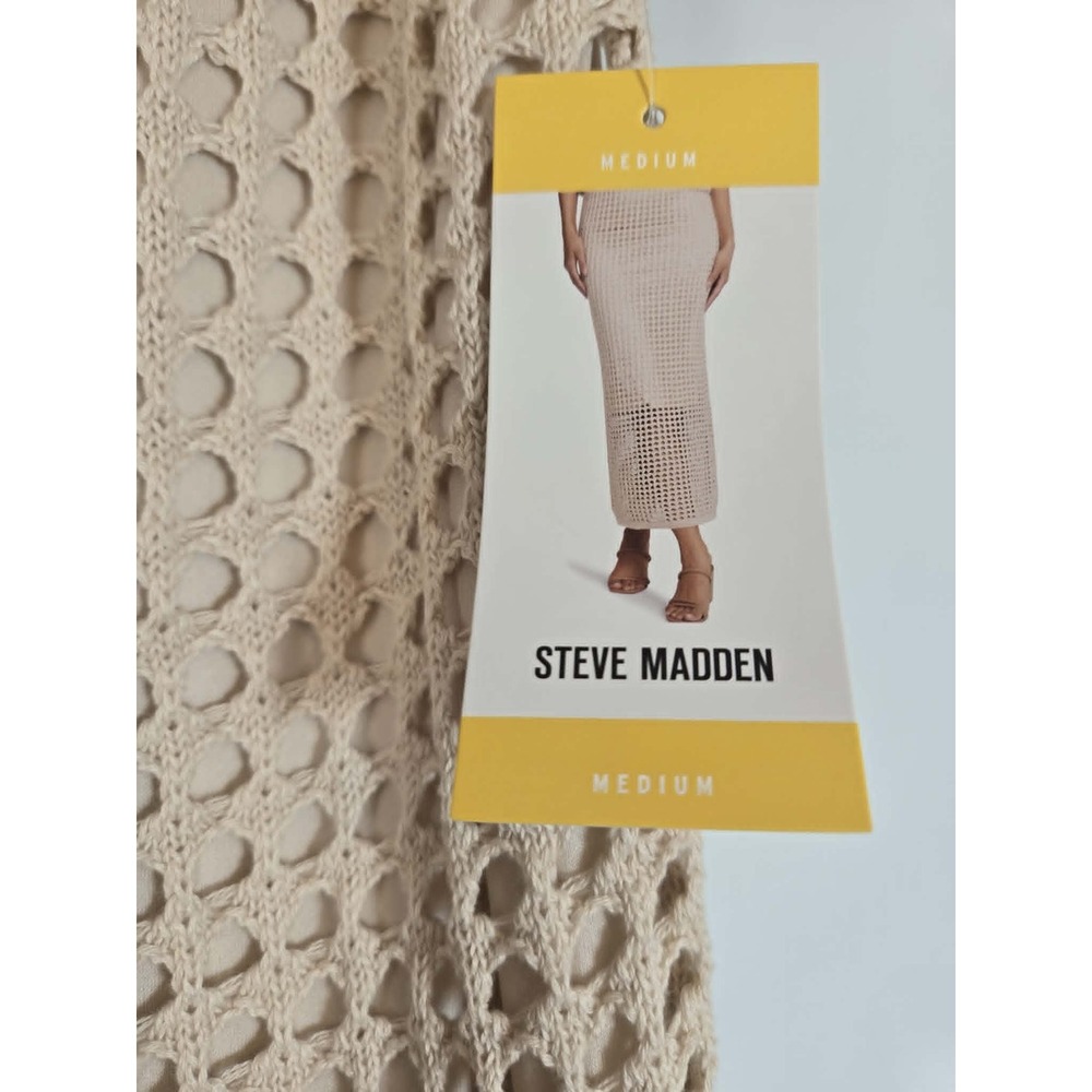 Steve Madden Beige Crochet Open Knit Maxi Skirt Lined Neutral Boho Medium - Picture 2 of 5